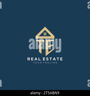 Anfangsbuchstabe TE mit einfachem Haus Dach kreatives Logo Design für Immobilienunternehmen Vektorgrafik Stock Vektor