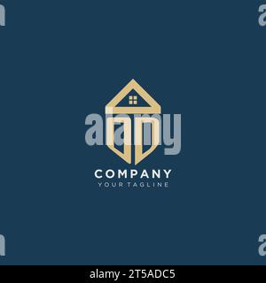 Initial Letter OD mit einfachem Haus Dach kreatives Logo Design für Immobilienunternehmen Vektorgrafik Stock Vektor