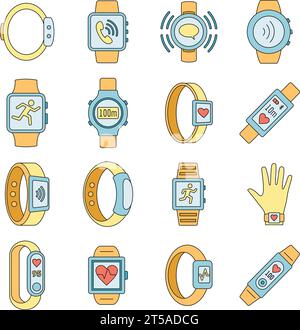 Sport Fitness Tracker Symbolsatz. Kontursatz Sport Fitness Tracker Vektorsymbole dünne Linie Farbe flach auf weiß Stock Vektor