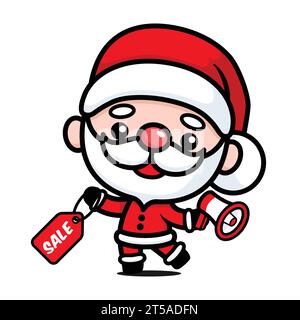 Der Süße Und Kawaii Weihnachtsmann Cartoon Charakter Mit Megaphone Und Sale Tag Stock Vektor