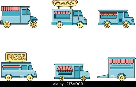 Festival Food Truck Symbol Set. Umrisssatz von Festival Food Truck Vektor-Icons dünne Linie Farbe flach auf weiß Stock Vektor