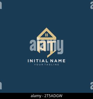 Anfangsbuchstabe PI mit einfachem Haus Dach kreatives Logo Design für Immobilienfirma Vektorgrafik Stock Vektor