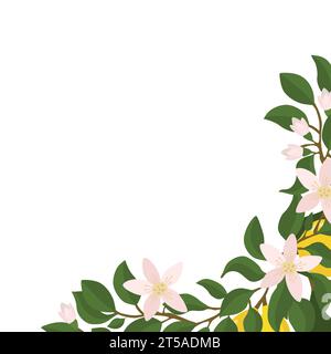 Eine Grenze aus Zitronenzweigen und Zitronen in der Ecke der Komposition. Vektorillustration auf weißem Hintergrund isoliert Stock Vektor