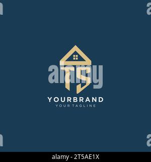 Anfangsbuchstabe TS mit einfachem Haus Dach kreatives Logo Design für Immobilienfirma Vektorgrafik Stock Vektor