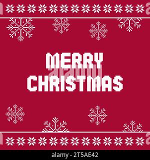 Pixel Art Frohe Weihnachtskarte mit Schneeflocken Stock Vektor
