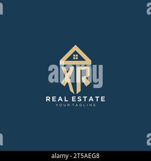 Initial Letter XR mit einfachem Hausdach kreativem Logo Design für Immobilienunternehmen Vektorgrafik Stock Vektor