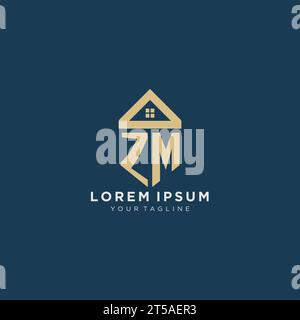 Anfangsbuchstabe ZM mit einfachem Haus Dach kreatives Logo Design für Immobilienfirma Vektorgrafik Stock Vektor