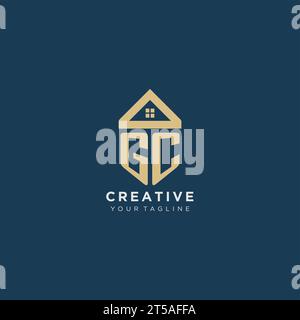 Initial Letter GC mit einfachem Hausdach kreatives Logo Design für Immobilienunternehmen Vektorgrafik Stock Vektor