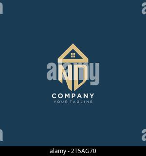 Anfangsbuchstabe ND mit einfachem Haus Dach kreatives Logo Design für Immobilienfirma Vektorgrafik Stock Vektor