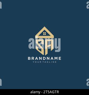 Initial Letter SA mit einfachem Haus Dach kreatives Logo Design für Immobilienfirma Vektorgrafik Stock Vektor