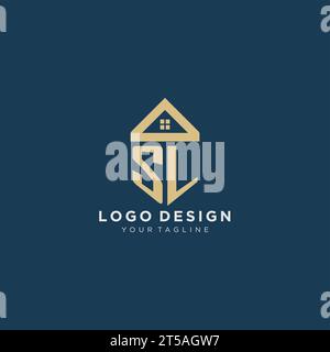Anfangsbuchstabe SL mit einfachem Haus Dach kreatives Logo Design für Immobilienfirma Vektorgrafik Stock Vektor