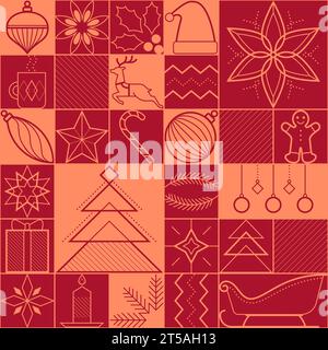 Nahtloses Muster für Weihnachten und Winterferien mit einfachen grafischen Linien Stock Vektor