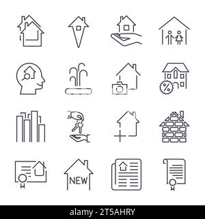 Websymbole für die Modellstruktur - Immobilien. Symbole mit bearbeitbarer Kontur Stock Vektor