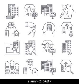 Websymbole für die Modellstruktur - Immobilien. Symbolgruppe mit bearbeitbarer Kontur Stock Vektor