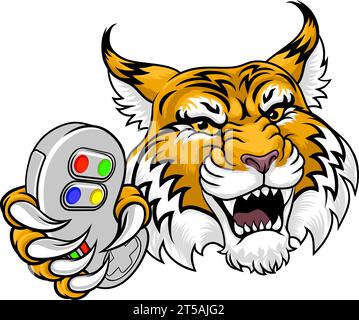 Wildcat Bobcat Gamer Video Game Animal Team Maskottchen Stock Vektor