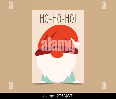 Frohe Weihnachtskarten im niedlichen flachen Stil mit Zwerg. Minimalistisches Weihnachtsdesign. Postervorlagen zu Weihnachten. Stock Vektor trendige Broschüre Backg Stock Vektor