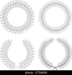 Die Grafik illustrierte Lorbeerkränze hinterlässt Zweige, Liniendetail, Symbol für den Sieg Stock Vektor