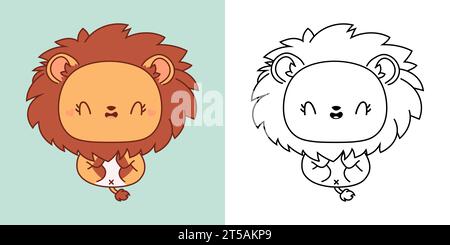 Niedliche isolierte Löwen-Illustration und für Ausmalseite. Cartoon Clip Art Baby Tier. Cartoon Vektor Illustration von Kawaii König Tier für Aufkleber Stock Vektor