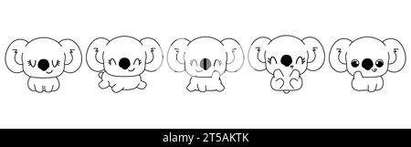 Sammlung von Vektor-Cartoon Koala Malseite. Satz von Kawaii isolierte Baby-Tier-Outline für Aufkleber, Baby-Dusche, Malbuch, Drucke für Stock Vektor