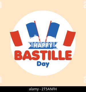 Farbiges Happy bastille Day Poster mit zwei Fahnen von France Vector Stock Vektor