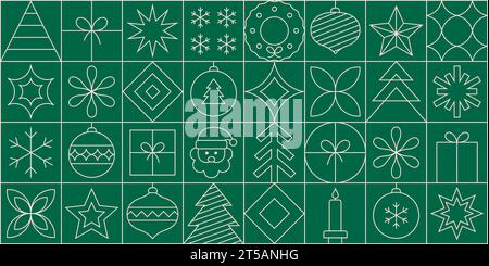 Moderner geometrischer Weihnachtshintergrund mit einfachen Linienelementen. Kreatives abstraktes Weihnachtsdesign. Vektorabbildung Stock Vektor