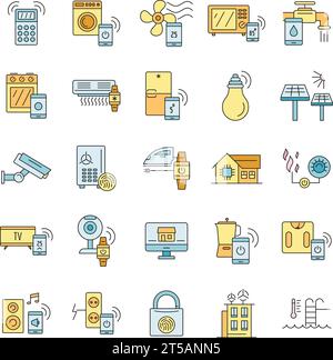 Symbolsatz für intelligentes Gebäude. Kontursatz intelligenter Gebäudevektorsymbole dünne Linie flach auf weiß Stock Vektor