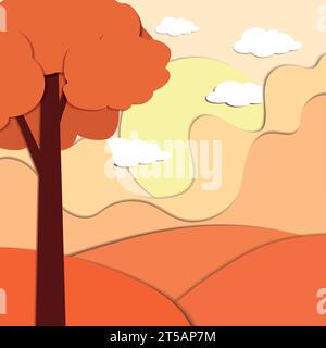 Orange Herbst Hintergrund Papier Kunst Stil Vektor Stock Vektor