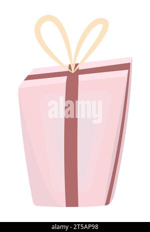 Niedliche Geschenkbox, hohes rechteckiges Paket mit Band und Schleife, festliche Feiertagüberraschung des Verpackungspapiers, Vektorillustration mit Pastellpalette Stock Vektor