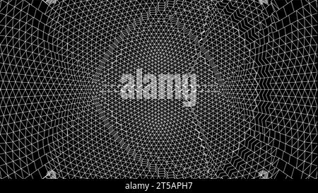 Geometrischer Gitterhintergrund mit 80er-Jahre-Mesh. Abstrakter Cyberpunk-Hintergrund mit Retro-Computerraster. Stock Vektor