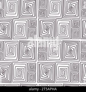 Nahtloses modernes abstraktes Muster. Lineare Spirale formt Rechtecke auf weißem Hintergrund. Vektorabbildung Stock Vektor
