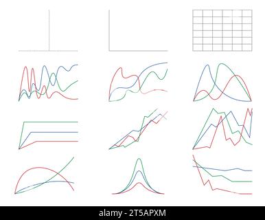 Rekrutierung von exponentiellem Wachstum und logistischem Wachstum. Kritzelillustration Diagramm mit Trendsymbolen für Unternehmen, Gewinn, Präsentationen und Forschung. Stock Vektor