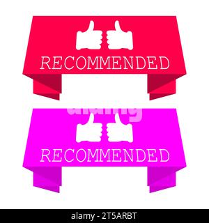 Bandbanner mit Daumen nach oben. Rosa und rote Farbe. Vektorillustration auf weißem Hintergrund. Stock Vektor