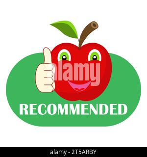 Apple-Cartoon-Figur mit Daumen nach oben. Empfohlenes Banner, Symbol. Rot und grün. Vektorabbildung. Stock Vektor