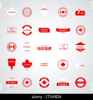 Großer Satz von verschiedenen Made in Canada Etiketten isoliert auf weißem Hintergrund, Vektorillustration. Stock Vektor
