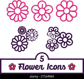 Satz von Konturen Blumensymbolen Vektor Stock Vektor