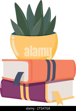 Bücherstapel mit Indoor Plant Sketch Icon Vektor Stock Vektor