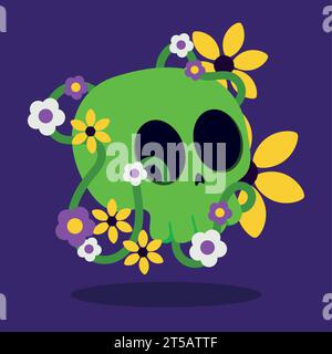 Isolierter süßer Schädel mit Blumen Vektor Stock Vektor