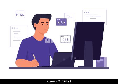 Illustration des Konzepts der Programmierer man Process Coding für die Softwareentwicklung Stock Vektor