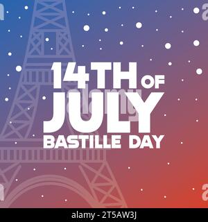 Farbiges bastille-Tagesposter mit eiffelturm auf Hintergrund Vektor Stock Vektor