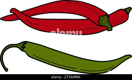 Set aus mehrfarbigen Chilischoten in trendigen, hellen Farben. Traditionelle mexikanische Würze und Gewürze. Isolieren. EPS. Vektor für Aufkleber, Symbole, Poster, Banner, Karten oder Web, reklametafeln und verschiedene Verwendungszwecke Stock Vektor