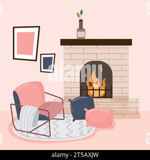 Kamin mit Stuhl und Kissen Hygge Szenario Vektor Stock Vektor