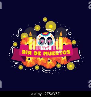 Dia de los muertos Banner mit Blumen und einem Schädelvektor Stock Vektor