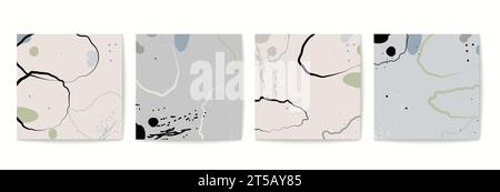 Abstrakte quadratische Cover-Designvorlagen. Leerer Flyer mit pastellfarbenem Posterhintergrund und Punkten, Formen und Linien. Stock Vektor