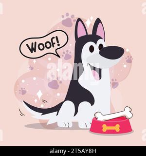 Süßer Husky-Hund-Zeichentrickfigur Vektor Stock Vektor