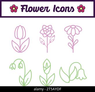 Satz von Konturen Blumensymbolen Vektor Stock Vektor