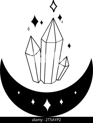 Isolierter esoterischer Kristall mit Mondsymbolen Esoterismus Skizzensymbol Vektor Stock Vektor
