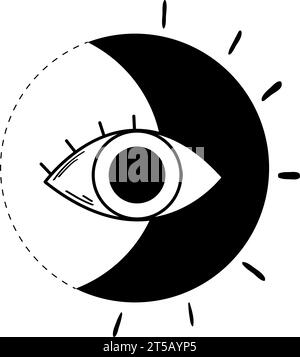 Isoliertes Mond- und Sonnensymbol mit Auge Esoterismus Skizzensymbol Vektor Stock Vektor