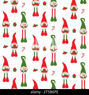 Nahtloses Muster mit Gnomen. Flaches Weihnachtsmuster mit Gnomen. Stock Vektor