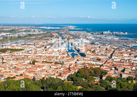 Luftaufnahme der Stadt Sète im Département Hérault in Frankreich Stockfoto