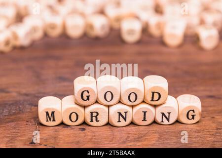 Guten Morgen Brief Holzblöcke Stockfoto